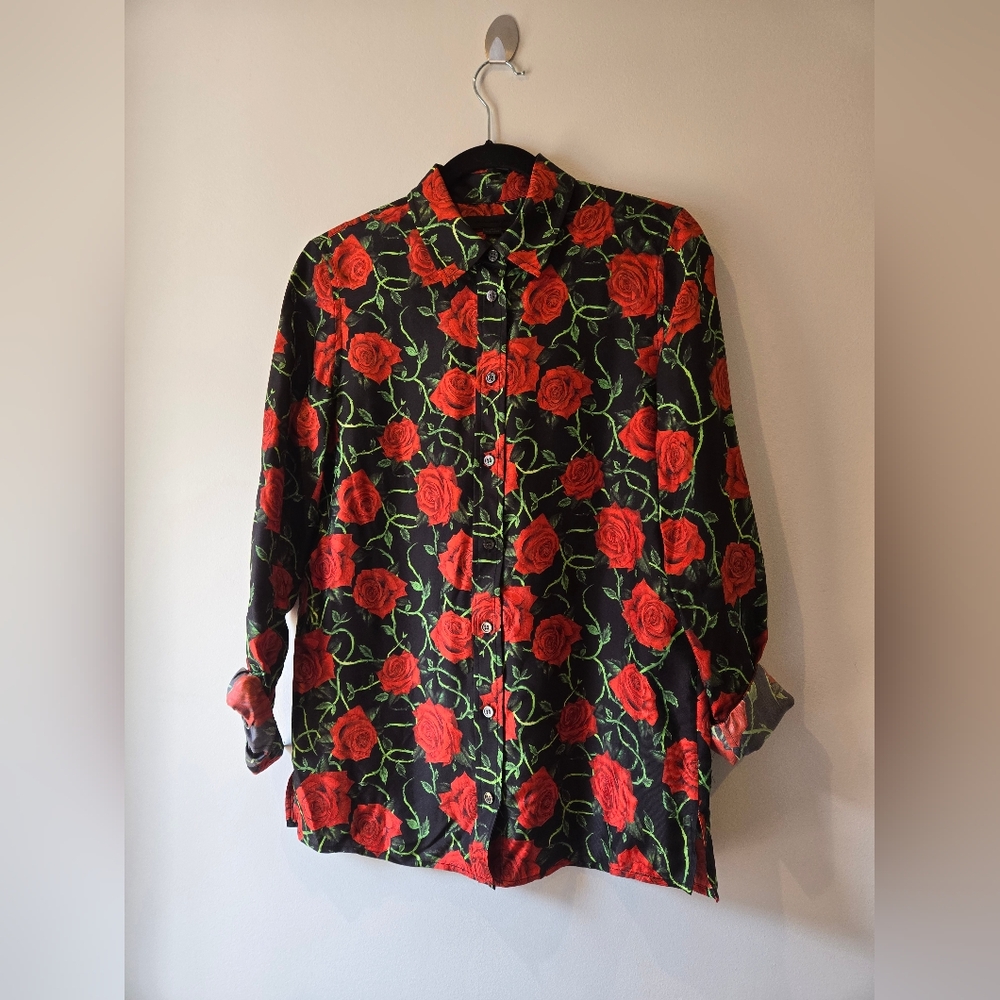 Alexander Wang Rose Print Silk Blouse Size 2 - Picture 2 of 7